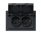                  Механизм розетки двойной 16А IP44 с заземлением со шторками с рамкой с крышками графит Эпика EKF
               