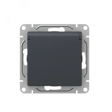 Механизм розетки 16А IP44 с заземлением со шторками c крышкой графит Эпика EKF