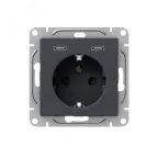 Механизм розетки с USB-C - 2шт 16А с заземлением со шторками графит Эпика EKF