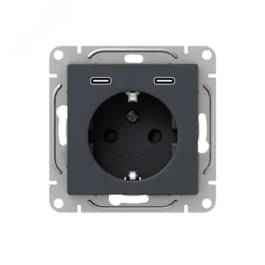 Механизм розетки с USB-C - 2шт 16А с заземлением со шторками графит Эпика EKF