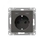 Механизм розетки с USB-C - 2шт 16А с заземлением со шторками мокко Эпика EKF