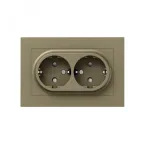 Механизм розетки двойной 16А с заземлением со шторками с рамкой шампань Эпика EKF