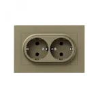 Механизм розетки двойной 16А с заземлением без шторок с рамкой шампань Эпика EKF