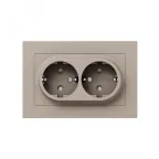 Механизм розетки двойной 16А с заземлением со шторками с рамкой кремовый Эпика EKF