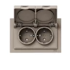 Механизм розетки двойной 16А IP44 с заземлением со шторками с рамкой с крышками кремовый Эпика EKF