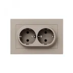 Механизм розетки двойной 16А с заземлением без шторок с рамкой кремовый Эпика EKF