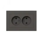 Механизм розетки двойной 16А без заземления со шторками с рамкой мокко Эпика EKF