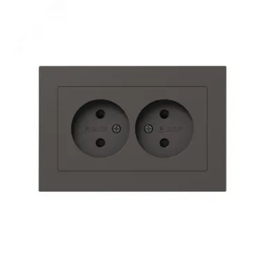 Механизм розетки двойной 16А без заземления со шторками с рамкой мокко Эпика EKF