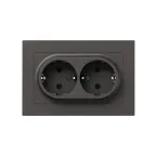 Механизм розетки двойной 16А с заземлением со шторками с рамкой мокко Эпика EKF
