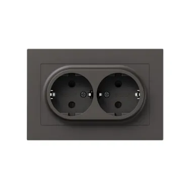 Механизм розетки двойной 16А с заземлением со шторками с рамкой мокко Эпика EKF