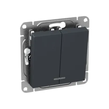 Механизм выключателя. двухклавишный. с подсветкой. графит Эпика EKF