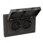 Механизм розетки двойной 16А IP44 с заземлением со шторками с рамкой с крышками мокко Эпика EKF