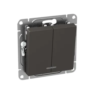 Механизм выключателя. двухклавишный. с подсветкой. мокко Эпика EKF