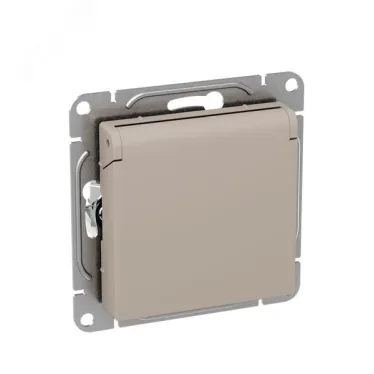 Механизм розетки 16А IP44 с заземлением со шторками c крышкой кремовый Эпика EKF