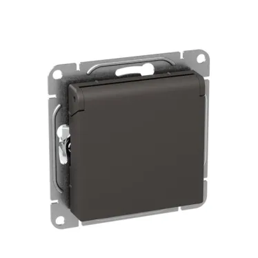 Механизм розетки 16А IP44 с заземлением со шторками c крышкой мокко Эпика EKF