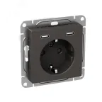 Механизм розетки с USB-C - 2шт 16А с заземлением со шторками мокко Эпика EKF