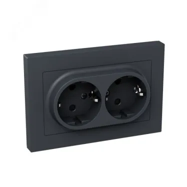 Механизм розетки двойной 16А с заземлением со шторками с рамкой графит Эпика EKF