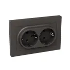 Механизм розетки двойной 16А с заземлением со шторками с рамкой мокко Эпика EKF