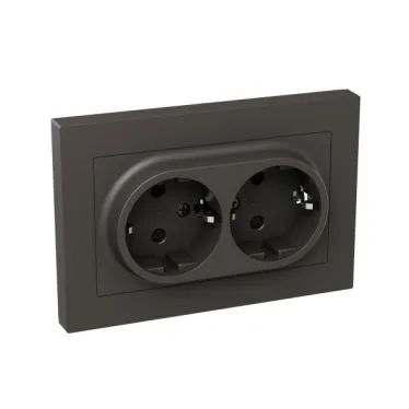 Механизм розетки двойной 16А с заземлением со шторками с рамкой мокко Эпика EKF