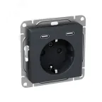 Механизм розетки с USB-C - 2шт 16А с заземлением со шторками графит Эпика EKF