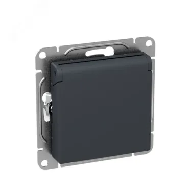 Механизм розетки 16А IP44 с заземлением со шторками c крышкой графит Эпика EKF