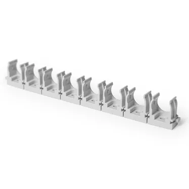 Крепеж-клипса для труб атмосферостойкая для прямого монтажа на 8 мест серая в п/э d20 мм