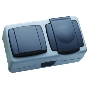 Выключатель одноклавишный и розетка с крышкой IP55