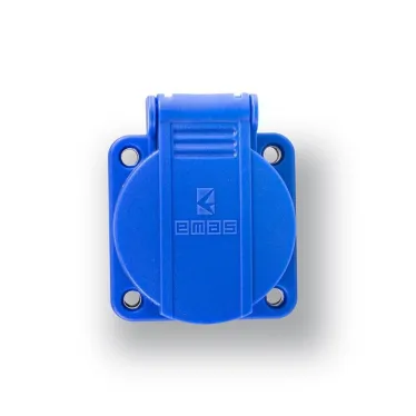 Розетка скрытая с защитной крышкой (EU), монтаж на панели, 2P+E, синий цвет (230В, 16А)