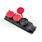 Розетка в резиновом корпусе трёхместная 3 x (3 x 25)A, стандарт CEE NORM, настенное крепление