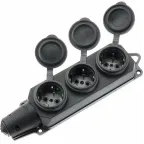 розетка трехместная с заглушками каучук AM-K03 2Р+РЕ 16А 220В IP44