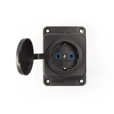 Розетка в резиновом корпусе, 1 x 16A, стандарт CEE NORM, настенное крепление