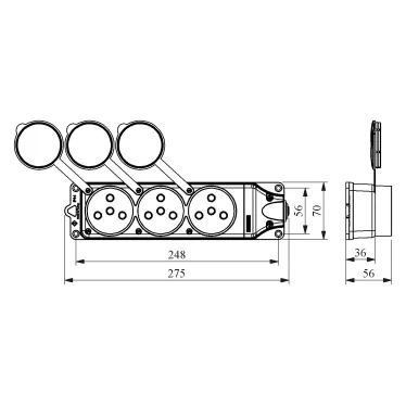 Розетка в резиновом корпусе трёхместная 3 x (3 x 25)A, стандарт CEE NORM, настенное крепление