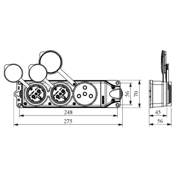 Розетка в резиновом корпусе трёхместная 1 x (3x25)A + 2 x (1x16)A, стандарт CEE NORM, настенное крепление