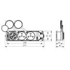 Розетка в резиновом корпусе трёхместная 2 x (3x25)A + 1 x (1x16)A, стандарт CEE NORM, настенное крепление