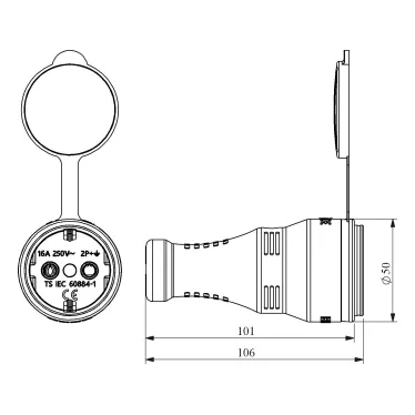 Розетка в резиновом корпусе, 1 x 16A, стандарт CEE NORM