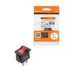 Выключатель клавишный KCD1-201N 250В AC/DC, 2P, 6А, (4с), ON-OFF, черный корпус, красная клавиша с LED подсветкой, Mini TDM