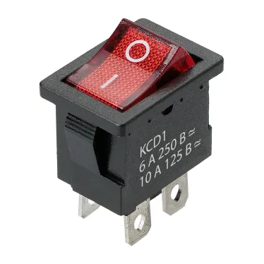 Выключатель клавишный KCD1-201N 250В AC/DC, 2P, 6А, (4с), ON-OFF, черный корпус, красная клавиша с LED подсветкой, Mini TDM