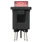 Выключатель клавишный KCD1-201N 250В AC/DC, 2P, 6А, (4с), ON-OFF, черный корпус, красная клавиша с LED подсветкой, Mini TDM