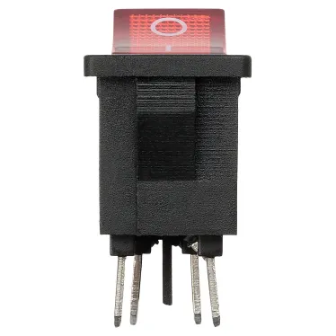 Выключатель клавишный KCD1-201N 250В AC/DC, 2P, 6А, (4с), ON-OFF, черный корпус, красная клавиша с LED подсветкой, Mini TDM