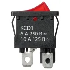 Выключатель клавишный KCD1-201N 250В AC/DC, 2P, 6А, (4с), ON-OFF, черный корпус, красная клавиша с LED подсветкой, Mini TDM