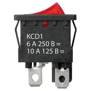 Выключатель клавишный KCD1-201N 250В AC/DC, 2P, 6А, (4с), ON-OFF, черный корпус, красная клавиша с LED подсветкой, Mini TDM