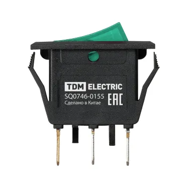 Выключатель клавишный KCD3-101N/B 250В AC/DC, 1P, 15А, (3с), ON-OFF, черный корпус, зеленая клавиша с LED подсветкой TDM