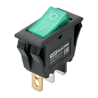 Выключатель клавишный KCD3-101N/B 250В AC/DC, 1P, 15А, (3с), ON-OFF, черный корпус, зеленая клавиша с LED подсветкой TDM