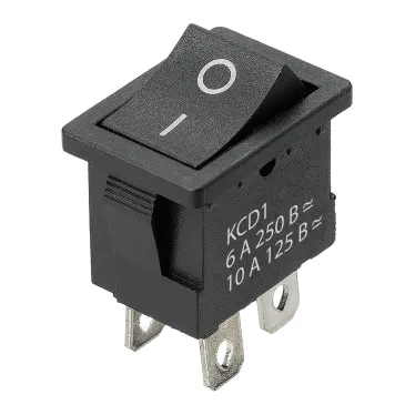 Выключатель клавишный KCD1-201 250В AC/DC, 2P, 6А, (4с), ON-OFF, черный, Mini TDM