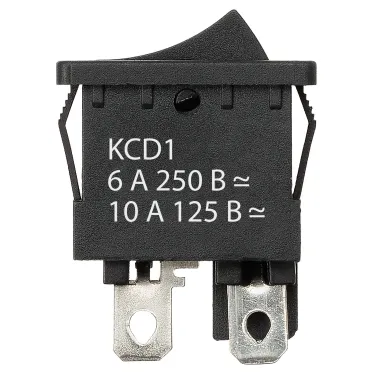 Выключатель клавишный KCD1-201 250В AC/DC, 2P, 6А, (4с), ON-OFF, черный, Mini TDM