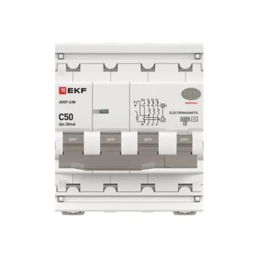 Выключатель автоматический дифференциального тока АВДТ-63N 3P+N 50А 30мА C тип AC электромеханический 6кА PROXIMA | D63N46M50C30 | EKF