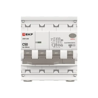 Выключатель автоматический дифференциального тока АВДТ-63N 3P+N 50А 300мА C тип AC электромеханический 6кА PROXIMA | D63N46M50C300 | EKF