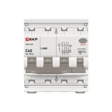 Выключатель автоматический дифференциального тока АВДТ-63N 3P+N 40А 100мА C тип A электронный 6кА PROXIMA | D63N46EA40C100 | EKF