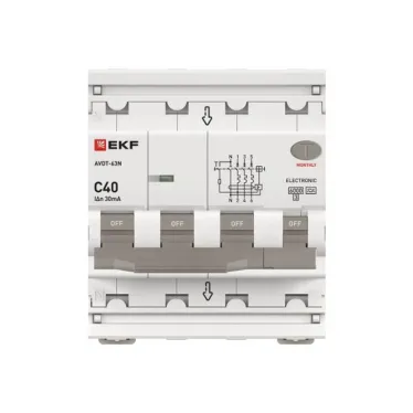 Выключатель автоматический дифференциального тока АВДТ-63N 3P+N 40А 30мА C тип A электронный 6кА PROXIMA | D63N46EA40C30 | EKF