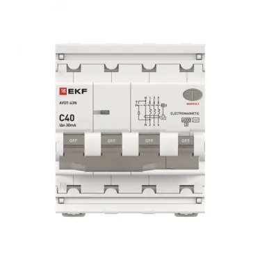 Диф. автомат АВДТ-63N 3P+N 40А (C) 30мА (AC) эл-мех 6кА PROXIMA EKF